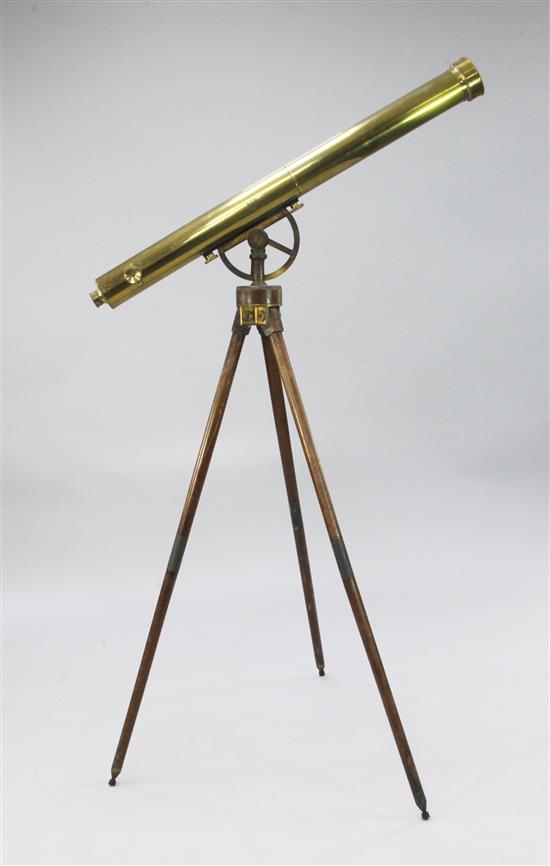 A large 19th century brass telescope, 46in.